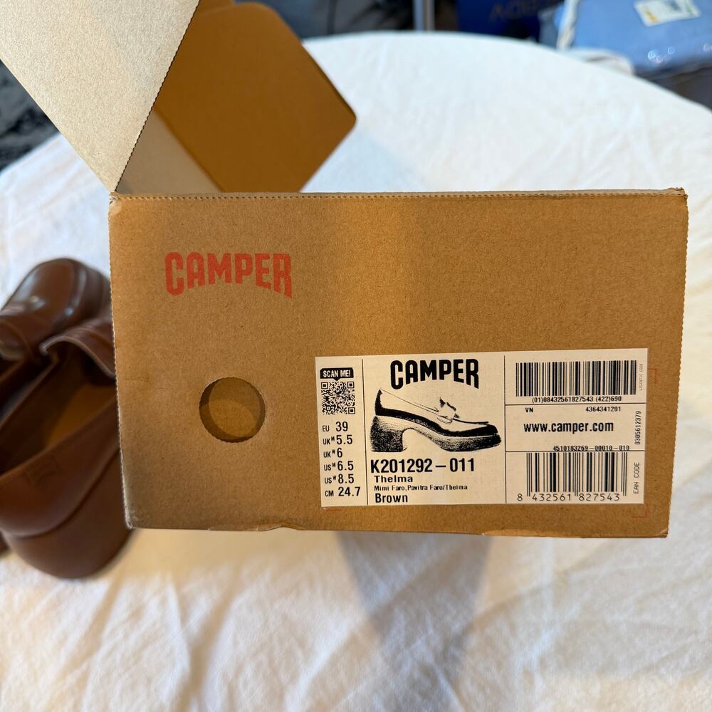 Camper Thelma Heeled Loafer Shoes in Brown Sz8.5 EU39 - Picture 3 of 3
